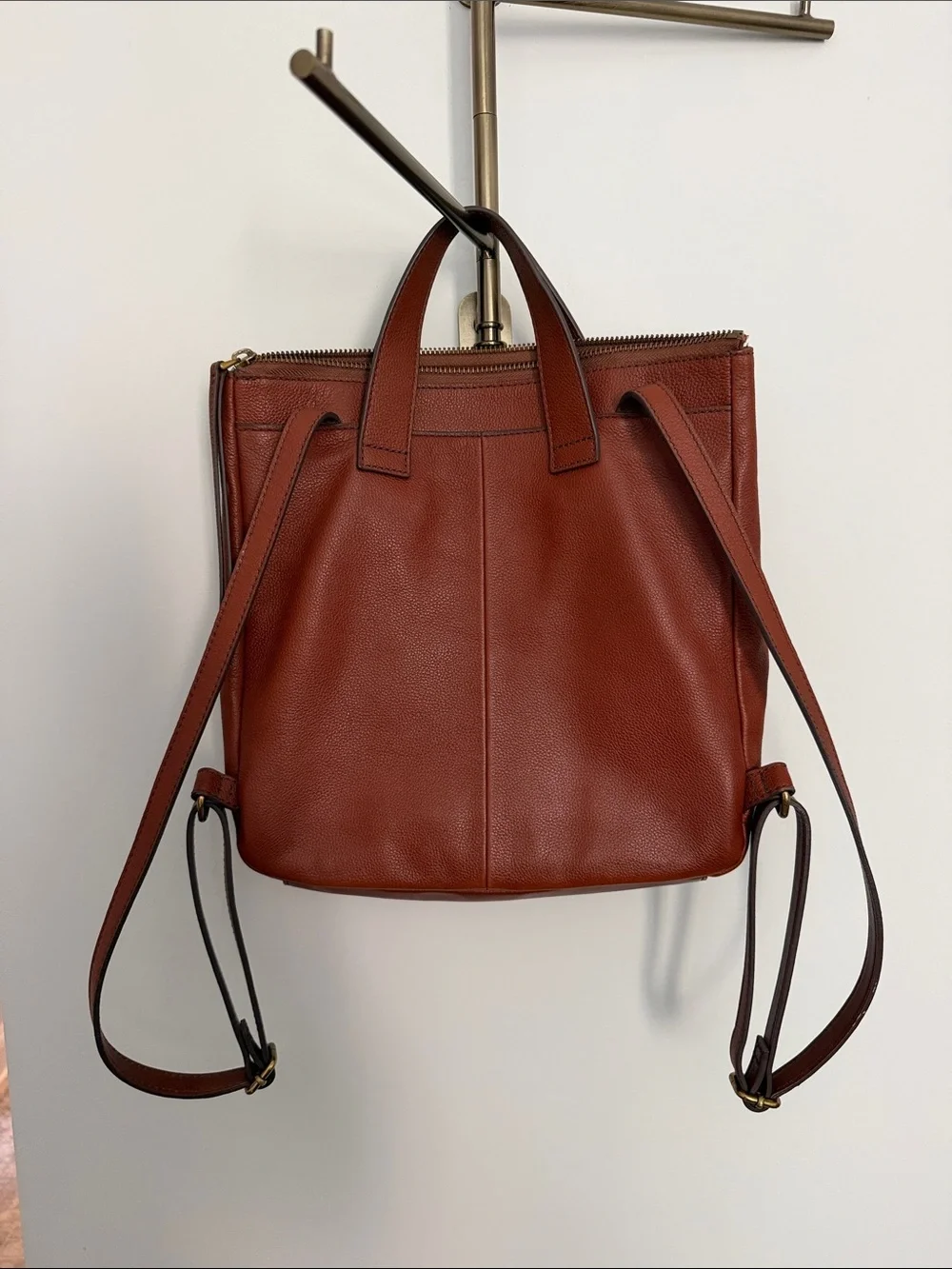 Fossil Rust Brown Leather Backpack Tote